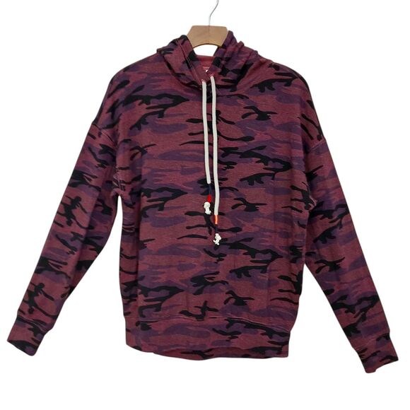 Sundry Hoodie Womens XS Oversized Plum Camo Stretch Slouchy  Boyfriend - Picture 1 of 11